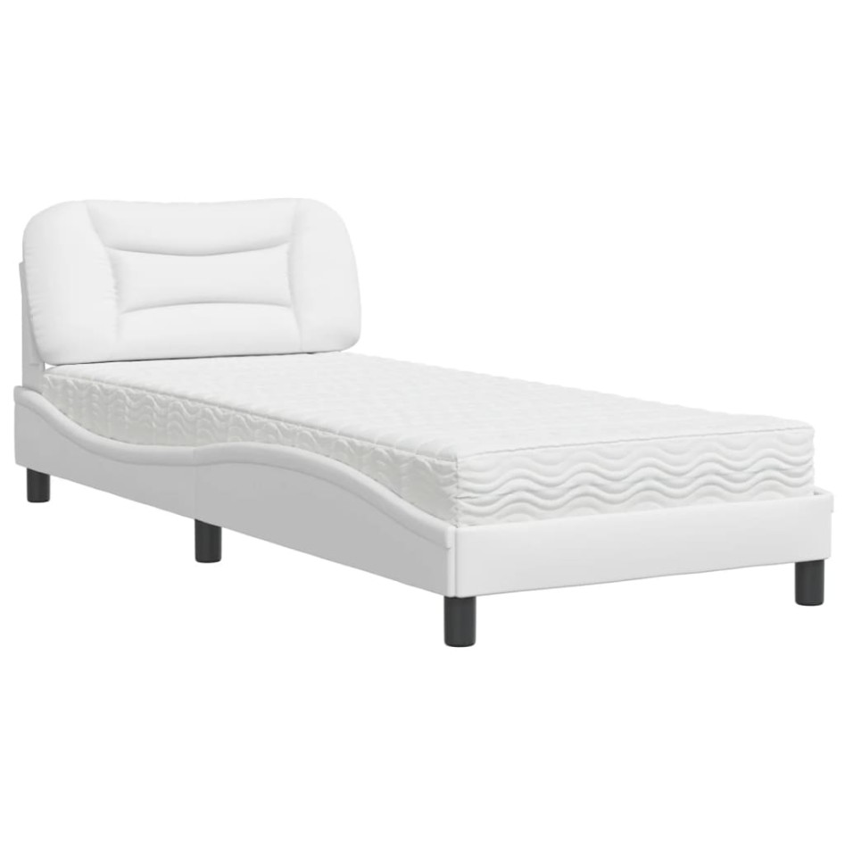 Cama con colchón cuero sintético blanco 90x200