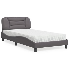 Cama con colchón cuero sintético gris 100x200