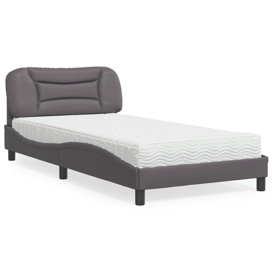 Cama con colchón cuero sintético gris 100x200