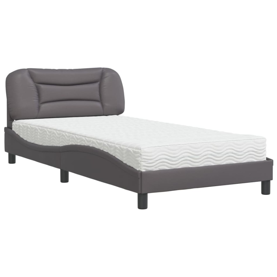 Cama con colchón cuero sintético gris 100x200