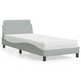 Cama con colchón terciopelo gris claro 90x200