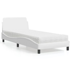 Cama con colchón cuero sintético blanco 90x200
