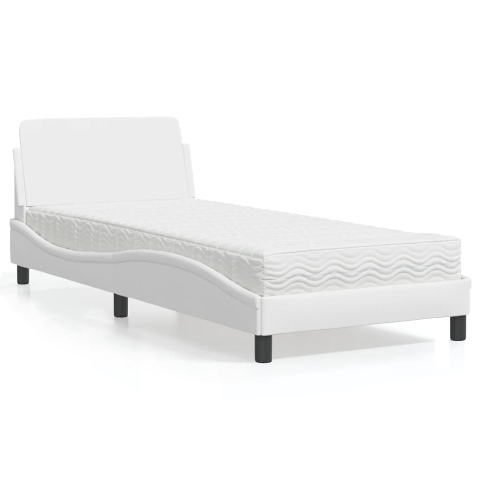 Cama con colchón cuero sintético blanco 90x200
