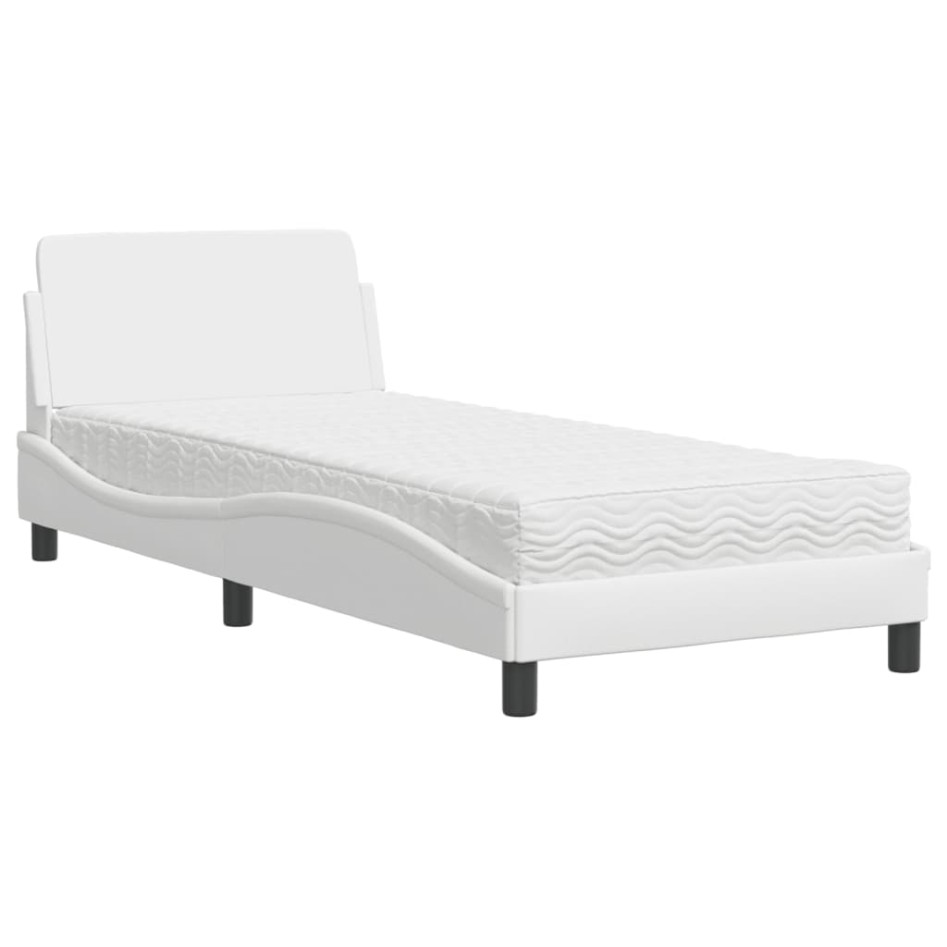 Cama con colchón cuero sintético blanco 90x200