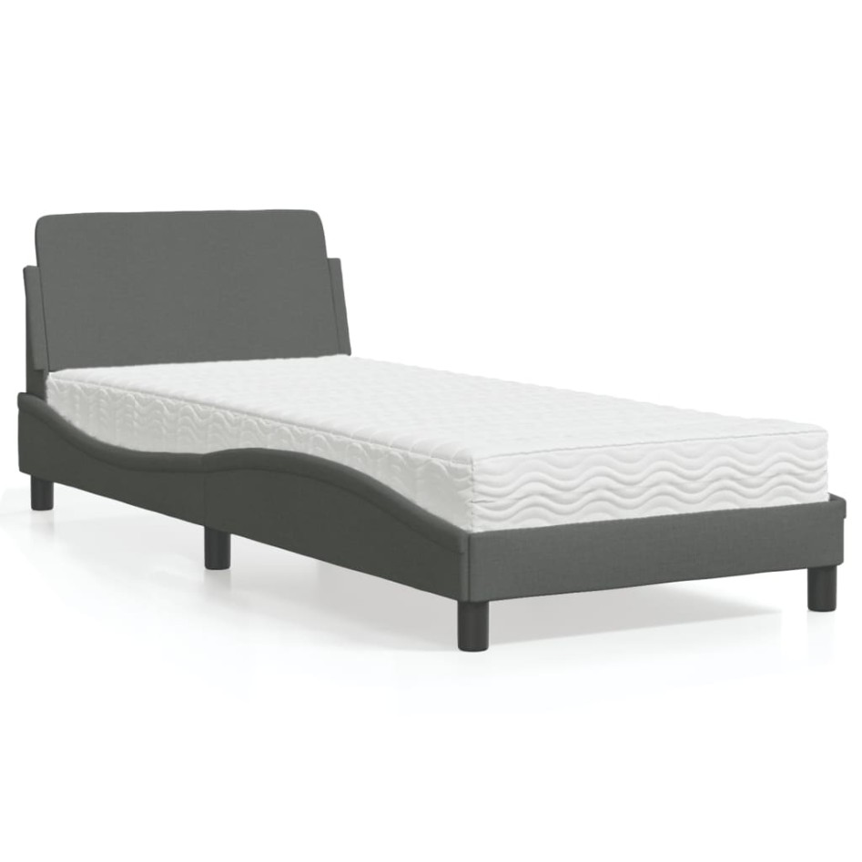 Cama con colchón tela gris oscuro 90x200