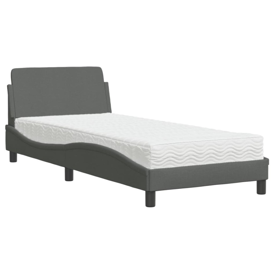 Cama con colchón tela gris oscuro 90x200