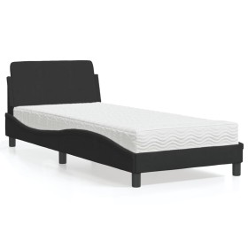 Cama con colchón terciopelo negro 90x200