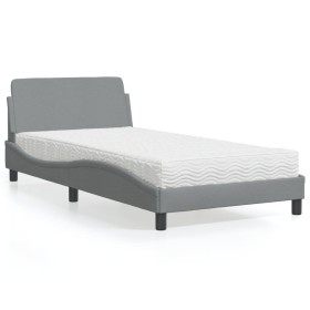 Cama con colchón tela gris claro 100x200