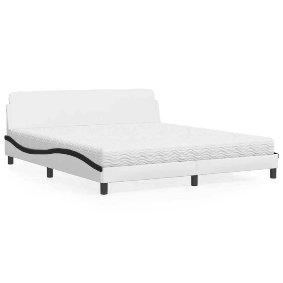 Cama con colchón cuero sintético blanco y negro 180x200