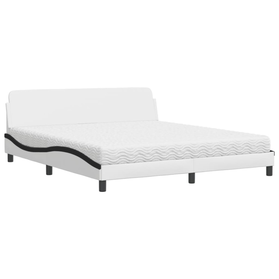 Cama con colchón cuero sintético blanco y negro 180x200