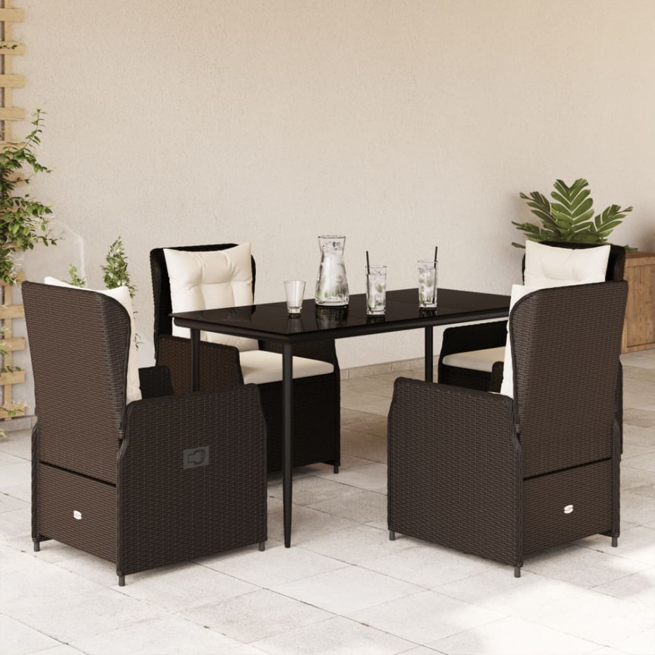 Set comedor de jardín 5 piezas y cojines ratán sintético