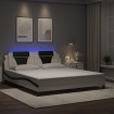 Estructura cama con luces LED cuero PE blanco negro 180x200 cm