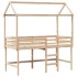 Cama alta con escalera y techo madera maciza de pino 90x190