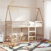 Cama alta con escalera y techo madera maciza de pino 90x190 cm