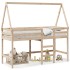 Cama alta con escalera y techo madera maciza de pino 90x190