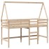 Cama alta con escalera y techo madera maciza de pino 90x190