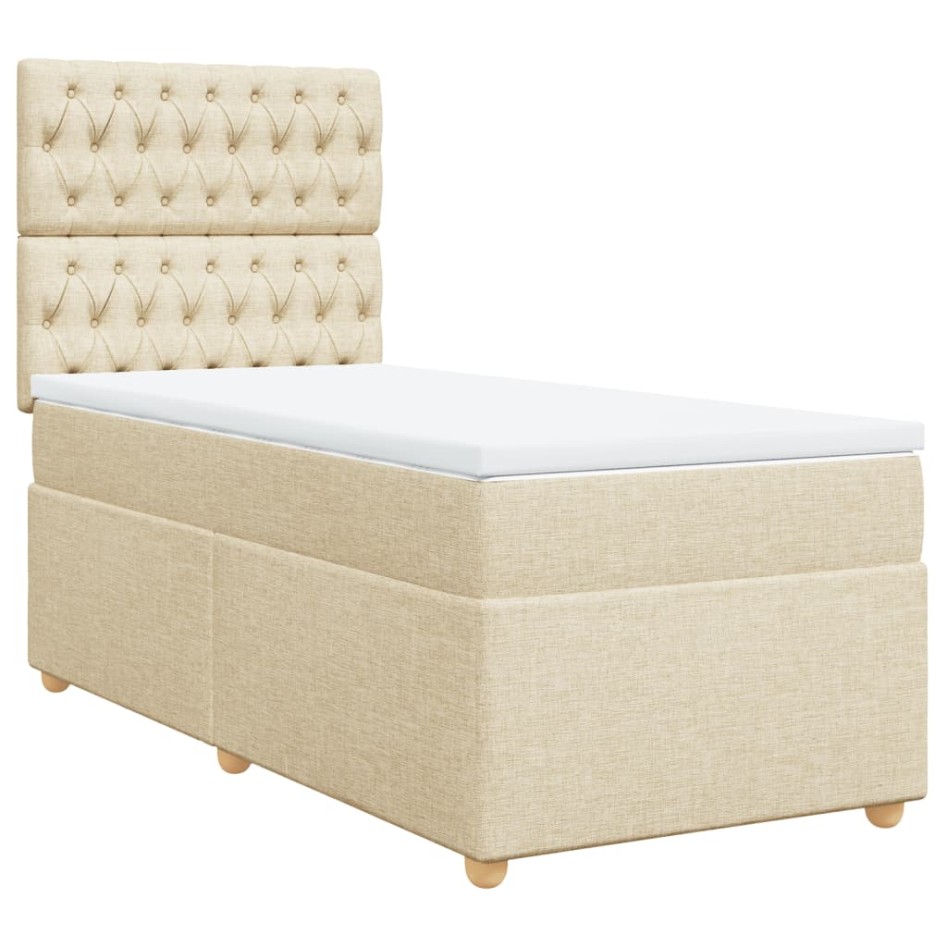 Cama box spring con colchón tela color crema 90x200