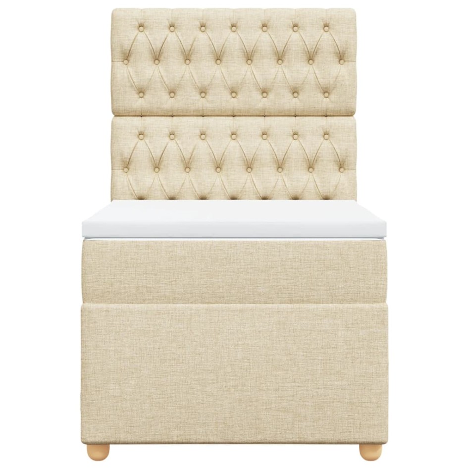 Cama box spring con colchón tela color crema 90x200