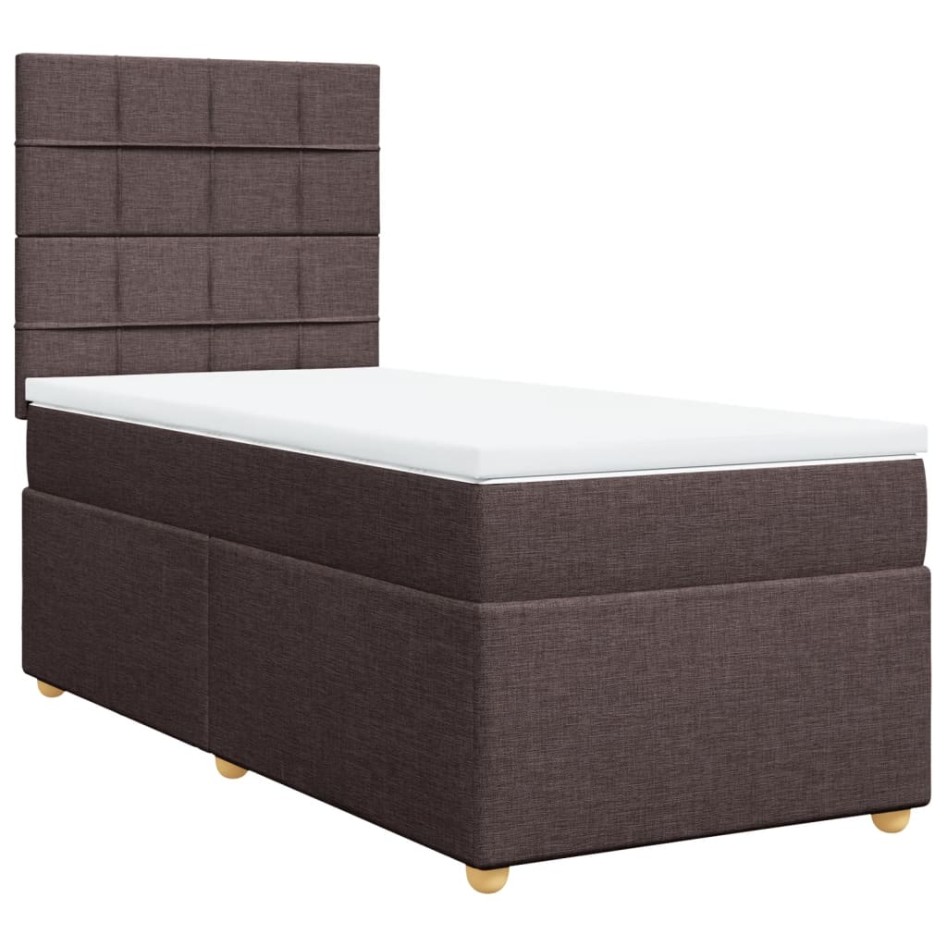 Cama box spring con colchón tela marrón oscuro 100x200