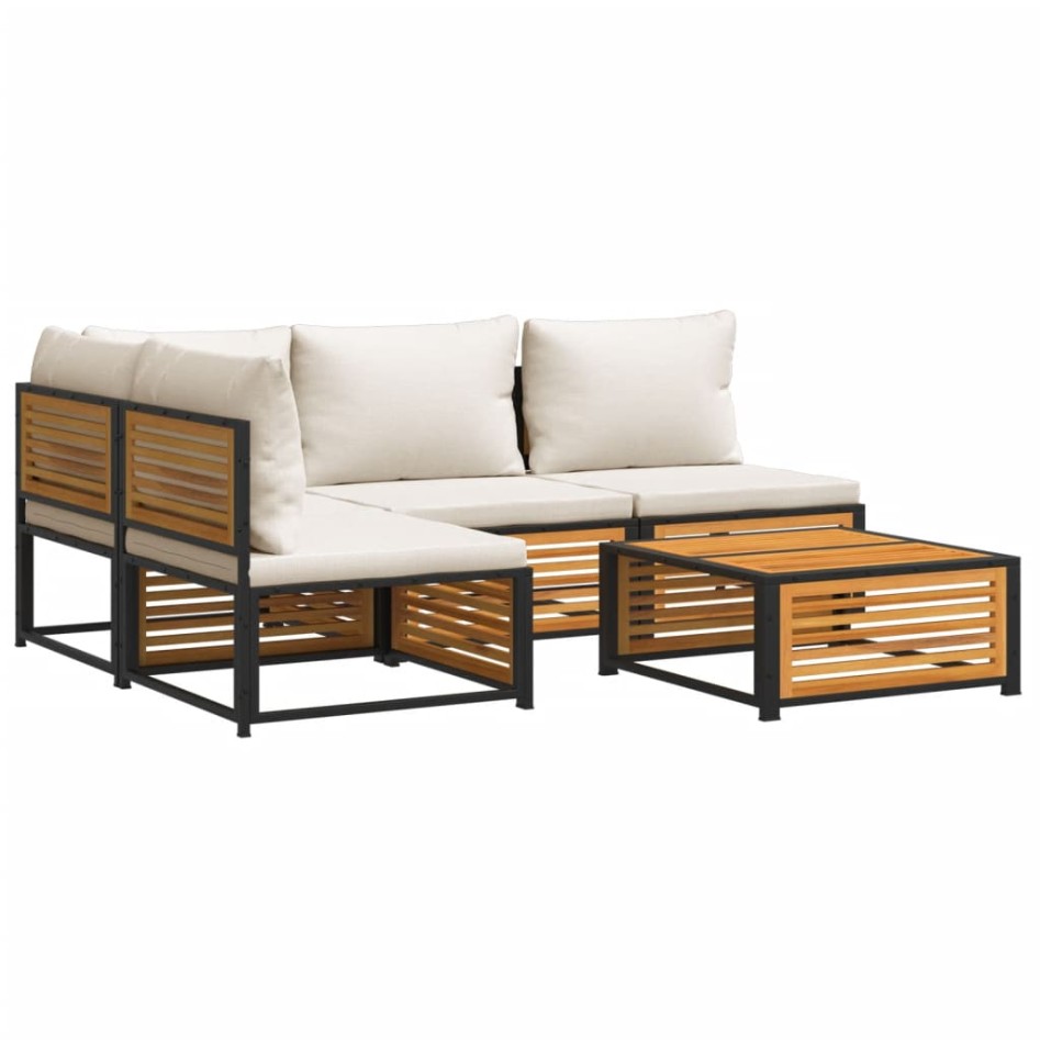 Set de sofás de jardín con cojines 5 pzas madera maciza