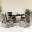 Set comedor de jardín 5 piezas con cojines ratán sintético gris
