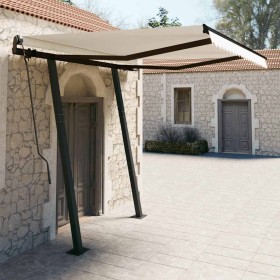 Toldo automático retráctil con postes color crema 3x2,5