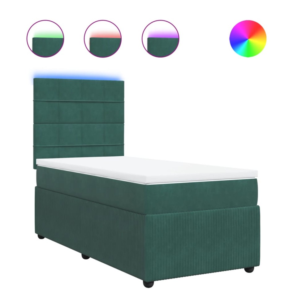 Cama box spring con colchón terciopelo verde oscuro 90x190