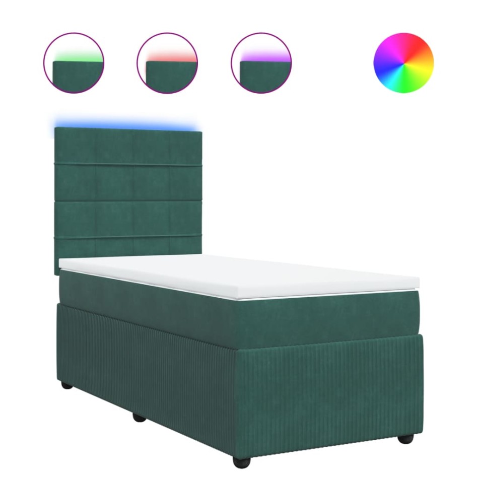 Cama box spring con colchón terciopelo verde oscuro 90x200