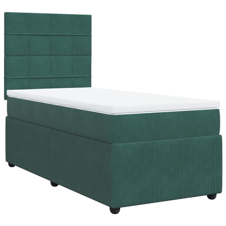 Cama box spring con colchón terciopelo verde oscuro 90x200