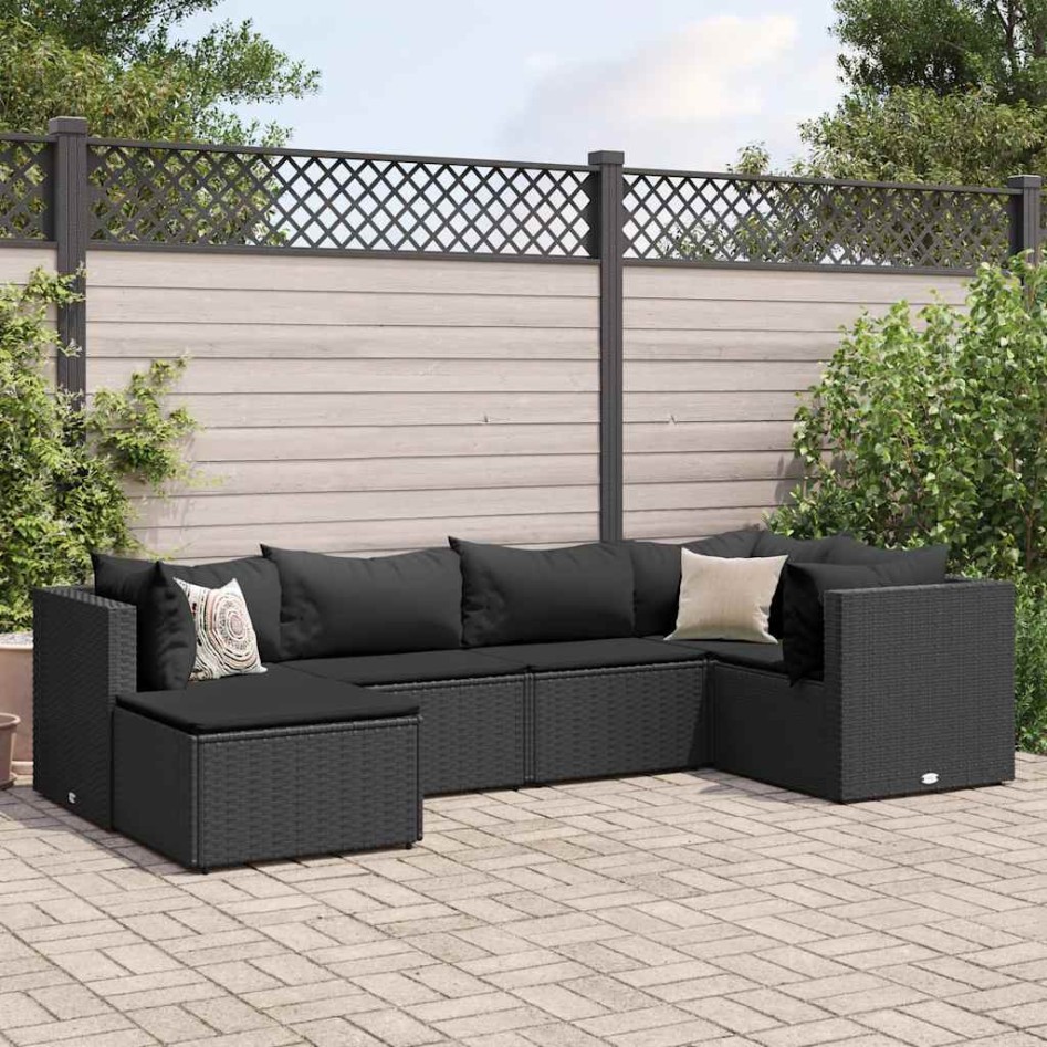 Set muebles de jardín 6 piezas y cojines ratán sintético