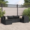 Set muebles de jardín 6 piezas y cojines ratán sintético negro