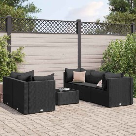 Set muebles de jardín 6 piezas y cojines ratán sintético