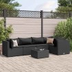 Set muebles de jardín 6 piezas y cojines ratán sintético negro