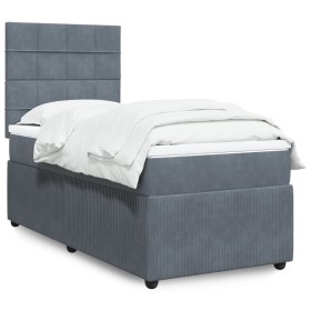 Cama box spring con colchón terciopelo gris oscuro 90x200