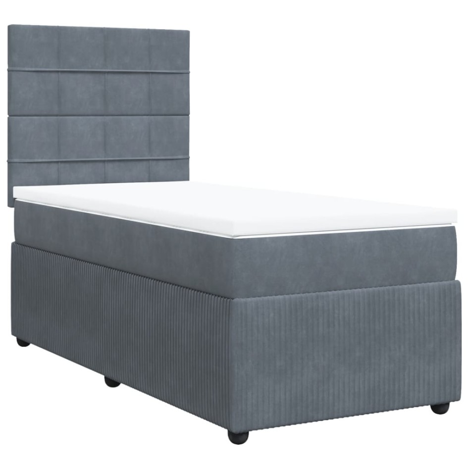 Cama box spring con colchón terciopelo gris oscuro 90x200