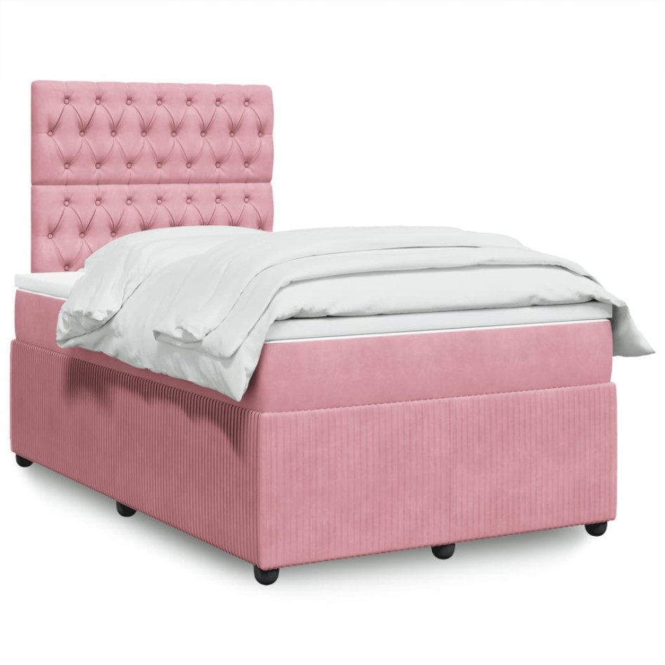 Cama box spring con colchón terciopelo rosa 120x200