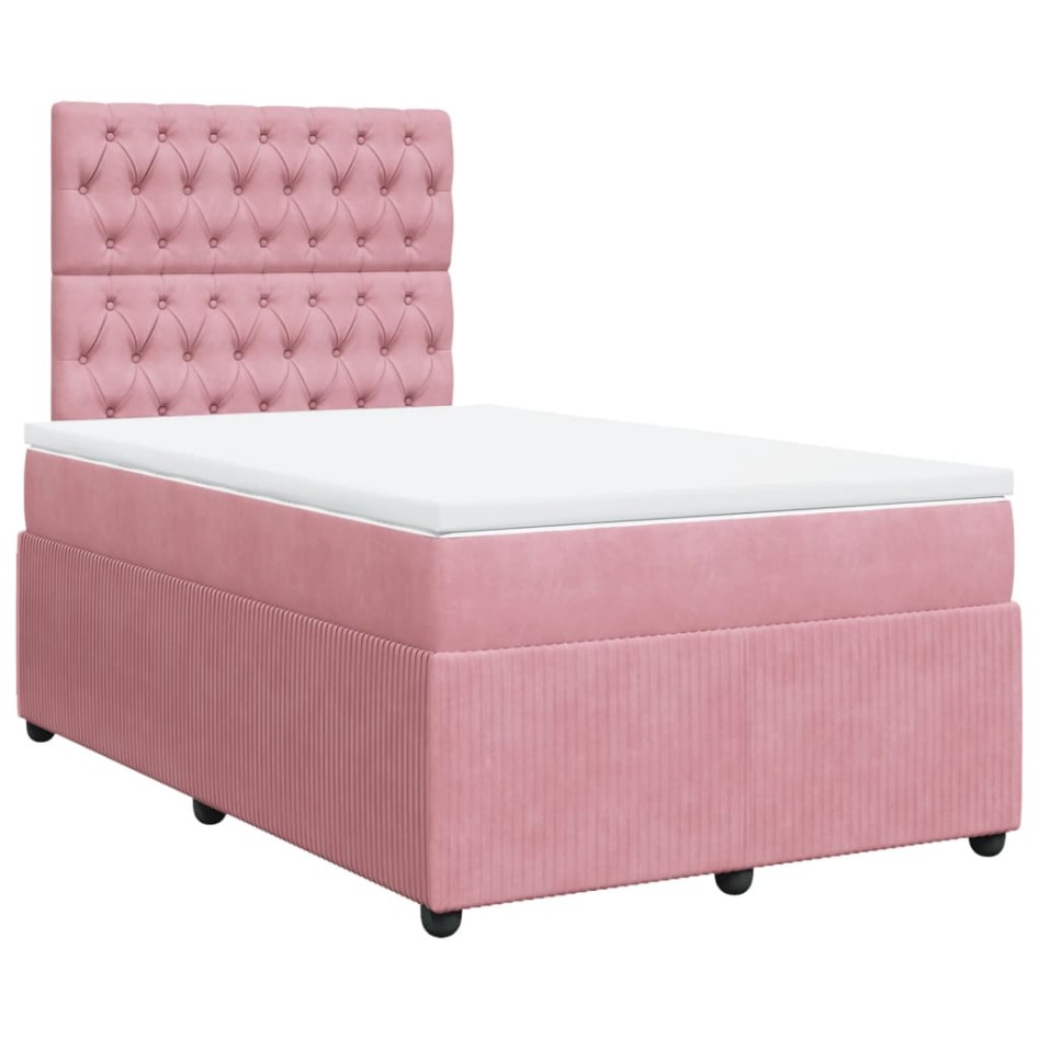 Cama box spring con colchón terciopelo rosa 120x200