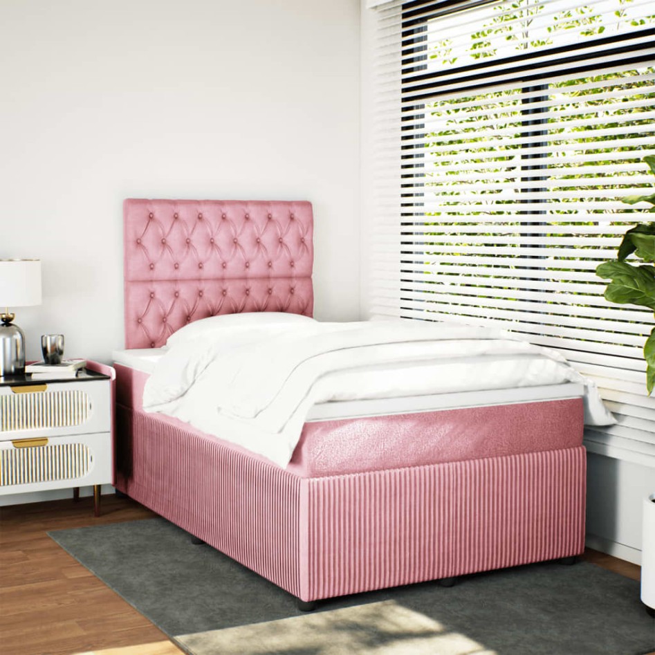 Cama box spring con colchón terciopelo rosa 120x200