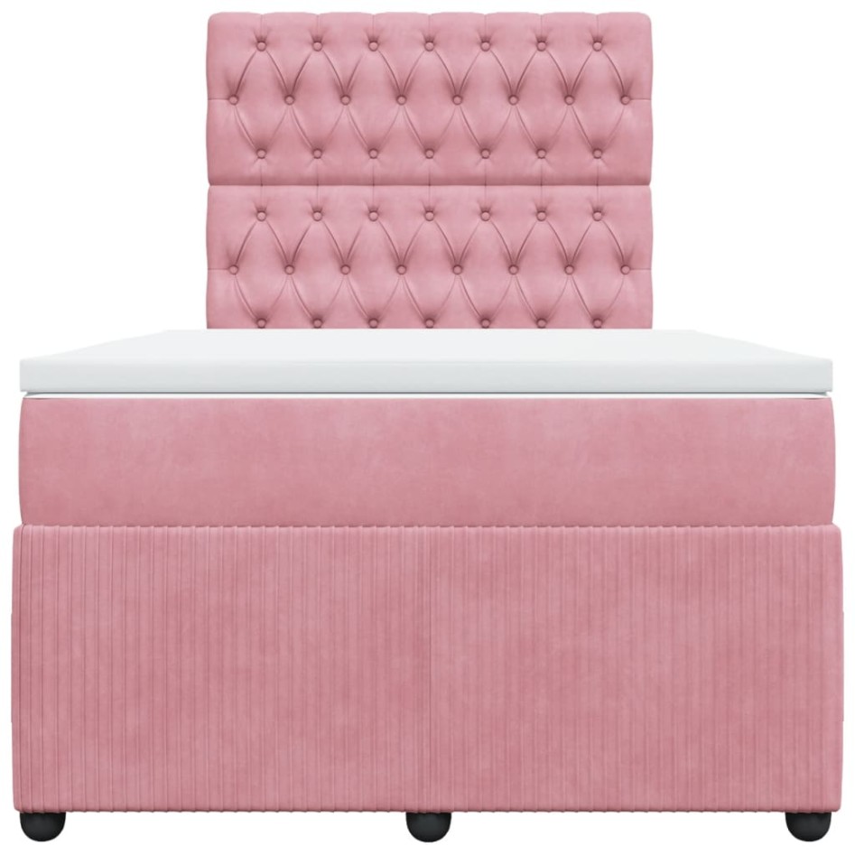 Cama box spring con colchón terciopelo rosa 120x200