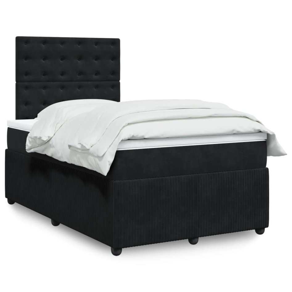 Cama box spring con colchón terciopelo negro 120x190