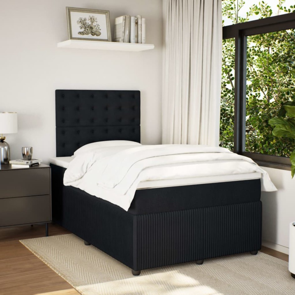 Cama box spring con colchón terciopelo negro 120x190