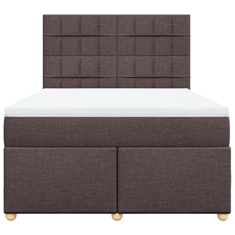 Cama box spring con colchón tela marrón oscuro 140x190
