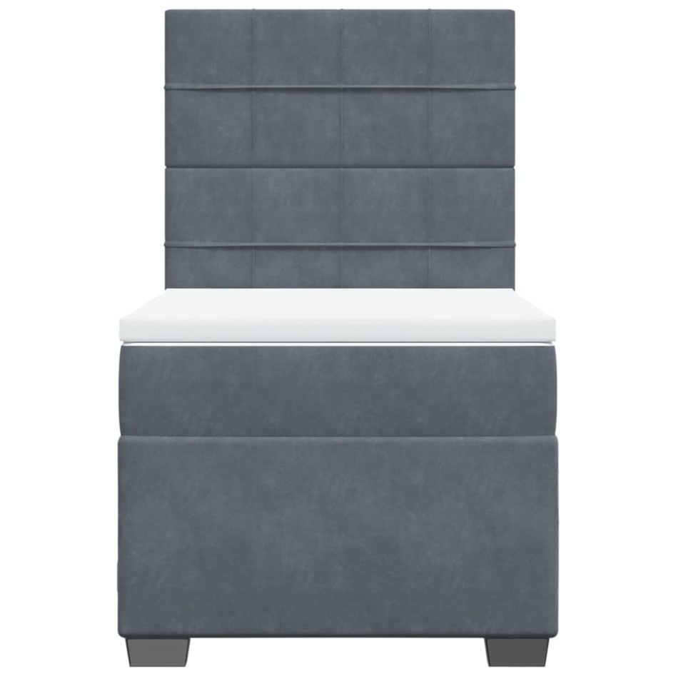 Cama box spring con colchón terciopelo gris oscuro 90x190