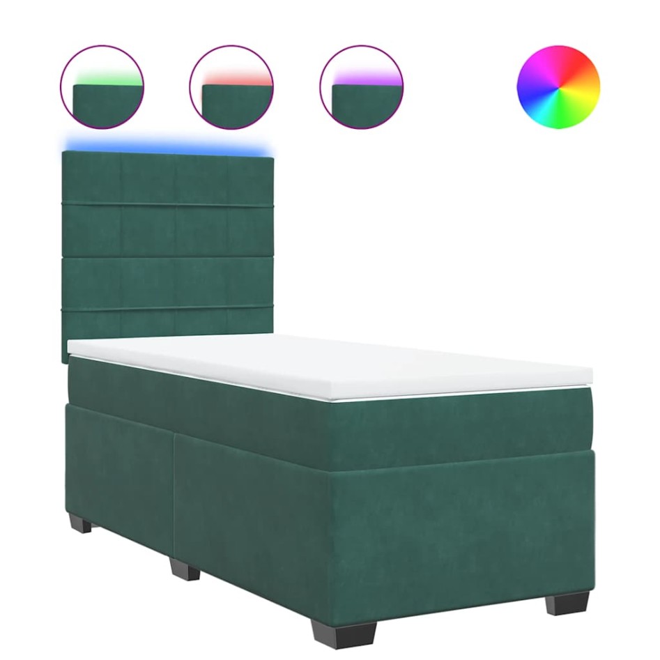 Cama box spring con colchón terciopelo verde oscuro 90x190