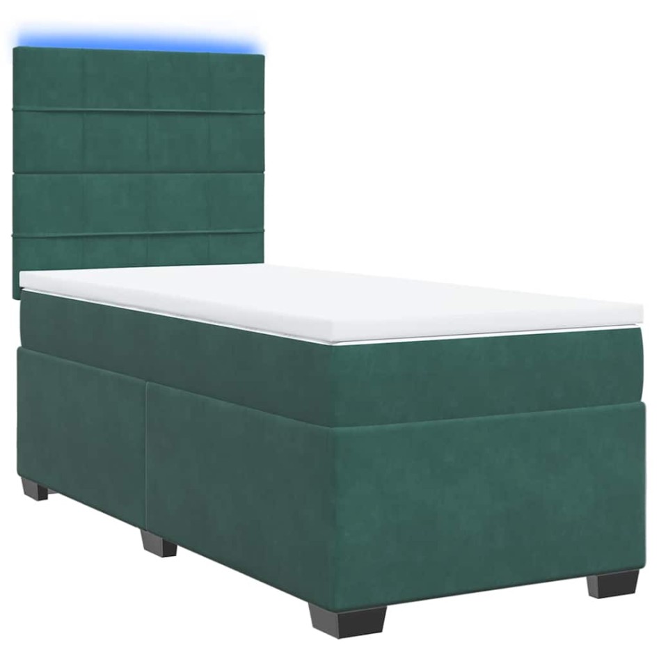 Cama box spring con colchón terciopelo verde oscuro 90x190