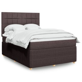 Cama box spring con colchón tela marrón oscuro 140x190