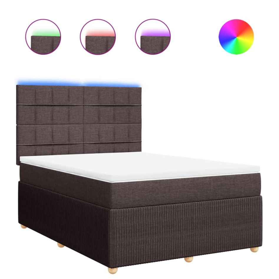 Cama box spring con colchón tela marrón oscuro 140x190