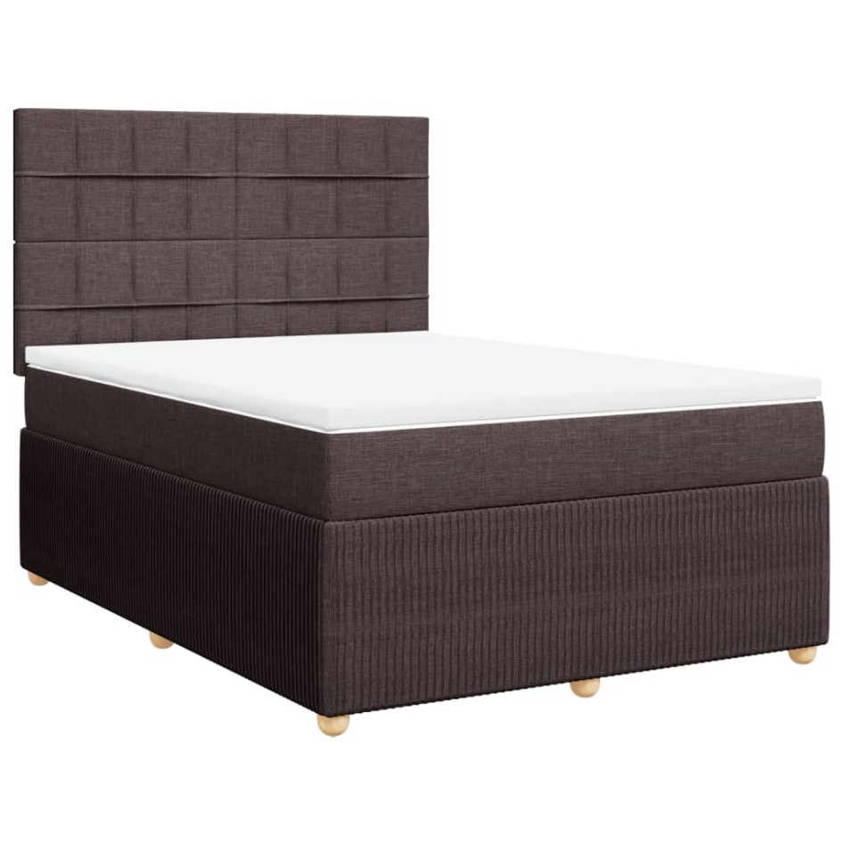 Cama box spring con colchón tela marrón oscuro 140x190