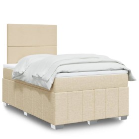 Cama box spring con colchón tela color crema 120x200