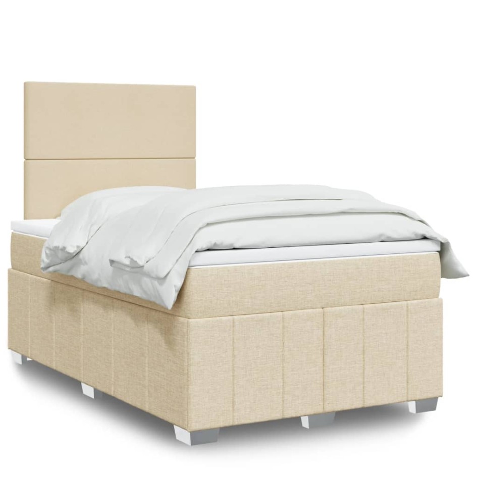 Cama box spring con colchón tela color crema 120x200